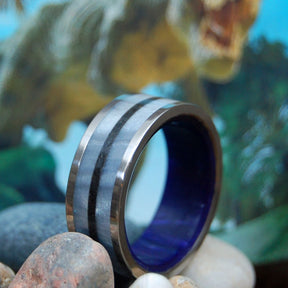EPOCH | T-Rex Dinosaur Tooth, Gray Resin & Purple Resin Titanium Wedding Ring - Minter and Richter Designs