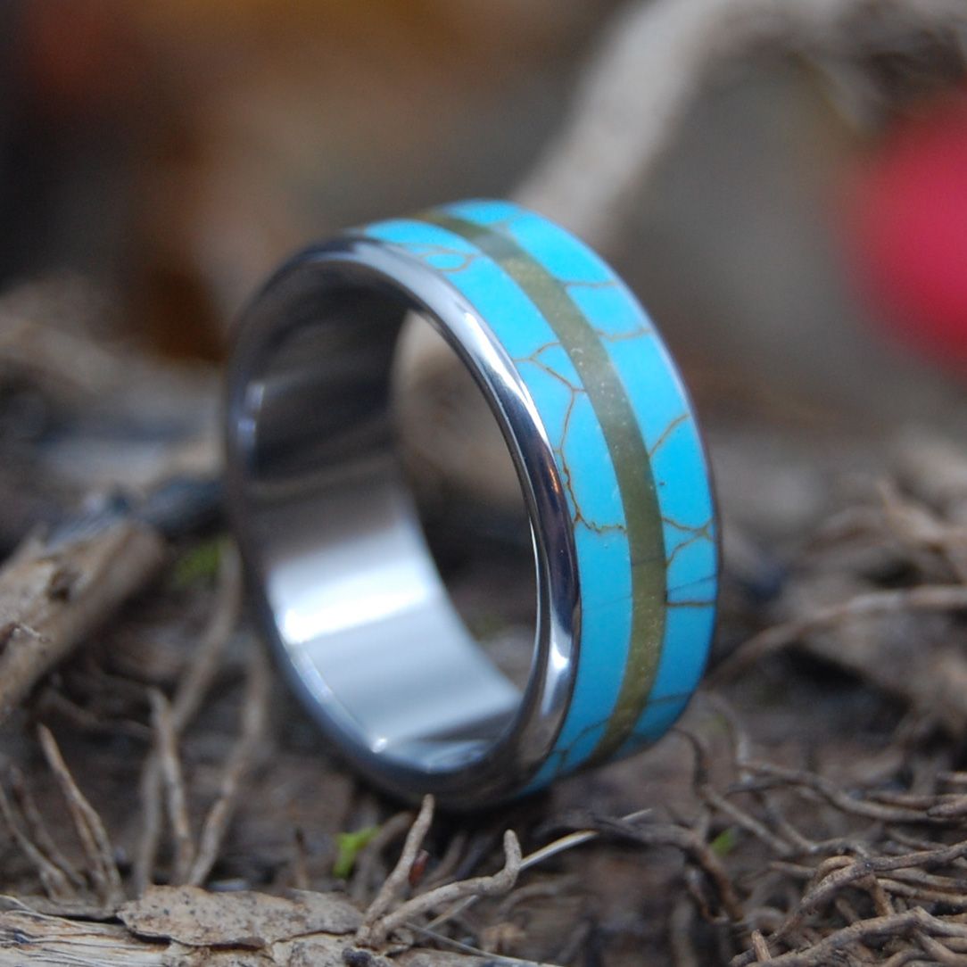 CAT EYE | Tiger Eye Stone & Tibetan Turquoise Titanium Wedding Ring - Minter and Richter Designs
