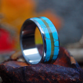 CAT EYE | Tiger Eye Stone & Tibetan Turquoise Titanium Wedding Ring - Minter and Richter Designs