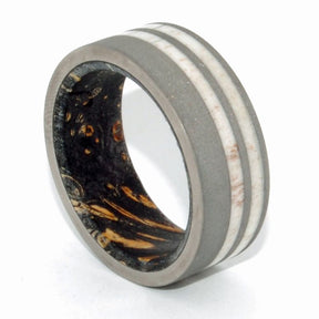 THE STRENGTH OF A WISE MAN | Titanium, Moose Antler and Box Elder Wood Men's Wedding Ring - Minter and Richter Designs