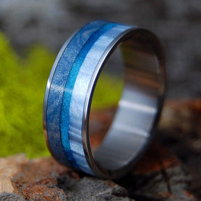 ICEBREAKER | Blue Silver Mokume Gane & Resin Titanium Wedding Ring - Minter and Richter Designs