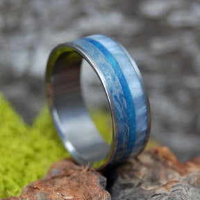 ICEBREAKER | Blue Silver Mokume Gane & Resin Titanium Wedding Ring - Minter and Richter Designs