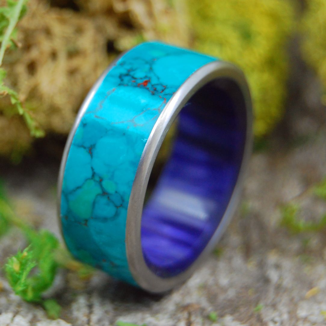 L'AURORE | Chrysocolla & Purple Resin Titanium Wedding Ring - Minter and Richter Designs