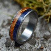 DUKE OF MY HEART | Blue & Golden Box Elder Titanium Wedding Ring - Minter and Richter Designs