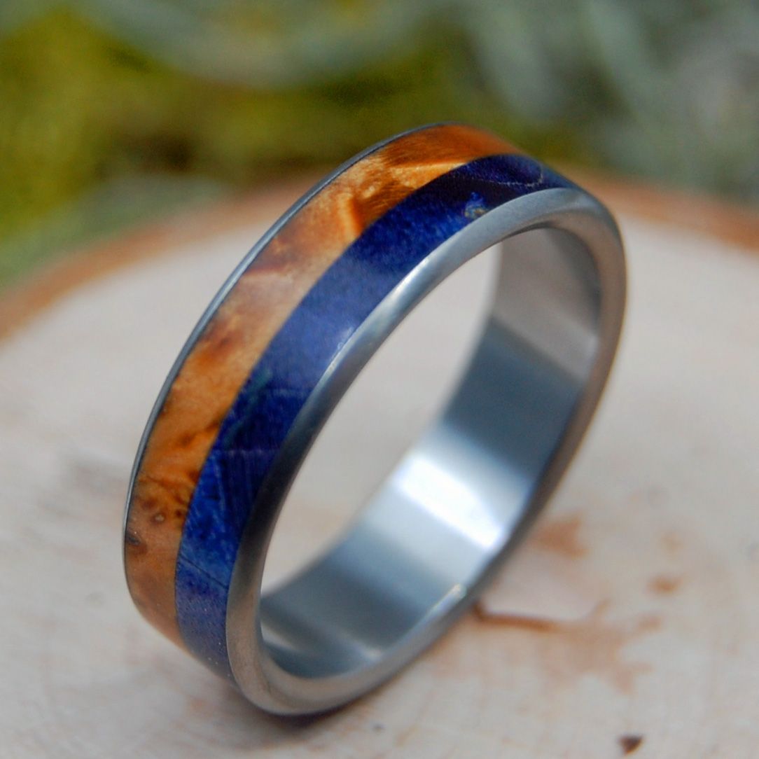DUKE OF MY HEART | Blue & Golden Box Elder Titanium Wedding Ring - Minter and Richter Designs