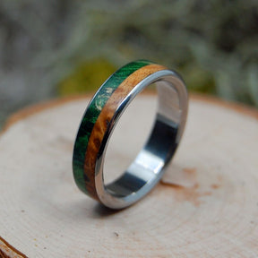 DUKE OF MY SOUL | Green & Golden Box Elder Titanium Wedding Ring - Minter and Richter Designs