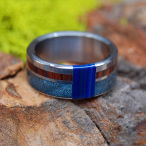 BLUE ME AWAY | Blue Box Elder Wood & Cocobolo Wood Titanium Engagement Ring - Minter and Richter Designs