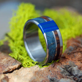 BLUE ME AWAY | Blue Box Elder Wood & Cocobolo Wood Titanium Engagement Ring - Minter and Richter Designs