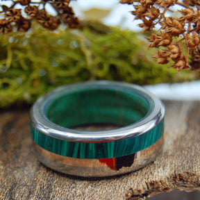 LOVE BUG | Green Maple, Bronze & Malachite Titanium Wedding Ring - Minter and Richter Designs