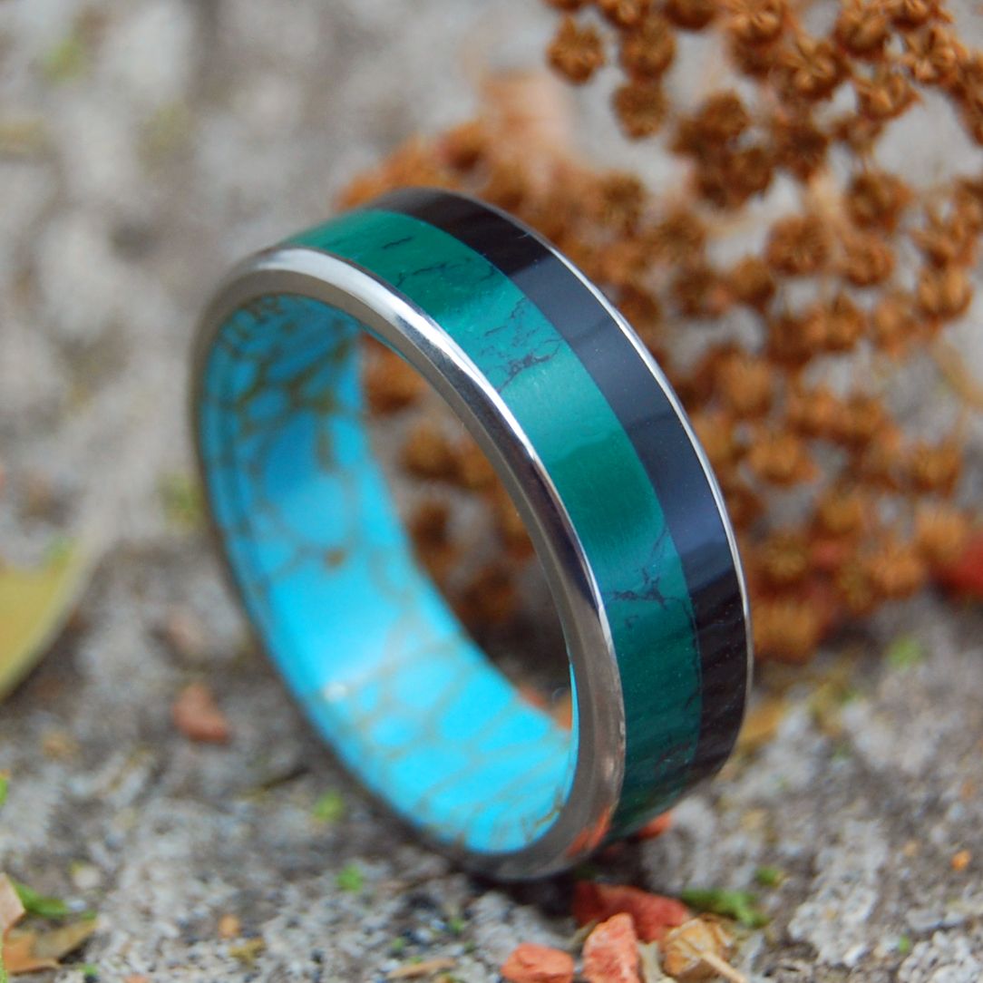 SET IN STONE | Jade, Onyx & Tibetan Turquoise Titanium Wedding Ring - Minter and Richter Designs