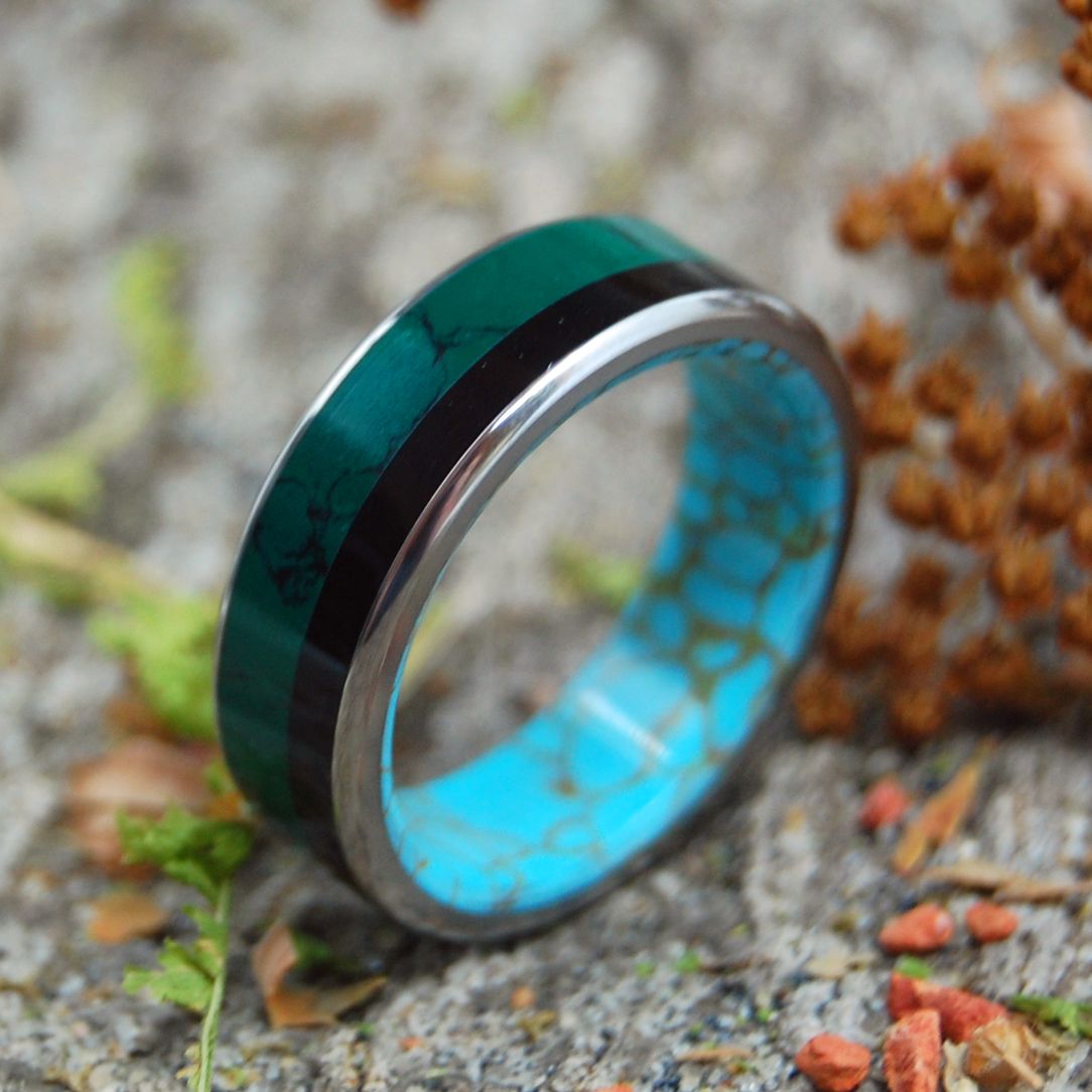 SET IN STONE | Jade, Onyx & Tibetan Turquoise Titanium Wedding Ring - Minter and Richter Designs