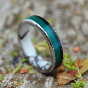 ETCHED IN STONE | Jade, Onyx & Wild Horse Jasper Titanium Wedding Ring - Minter and Richter Designs