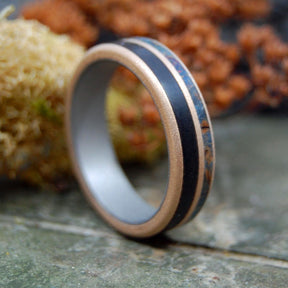 TIMBER IN LOVE | Blue Maple & African Ebony Titanium Wedding Rings - Minter and Richter Designs