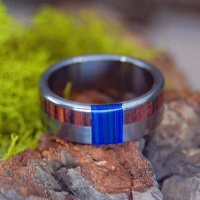 LOVE IS A WILD THING | Banded Azurite Malachite & Cocobolo Wood Titanium Engagement Ring - Minter and Richter Designs