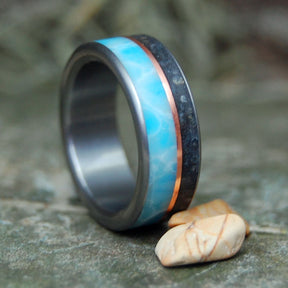 VINEYARD DAYS | Larimar, Copper & Martha's Vineyard Sand Titanium Wedding Ring - Minter and Richter Designs