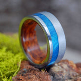 BUTTERFLIES | Blue Sparkle Resin & Redwood Titanium Engagement Ring - Minter and Richter Designs