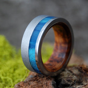 BUTTERFLIES | Blue Sparkle Resin & Redwood Titanium Engagement Ring - Minter and Richter Designs