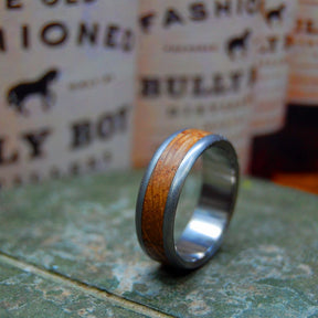 ROUND BULLY BOY BLASTED | Whiskey Barrel Wood Titanium Wedding Ring - Minter and Richter Designs