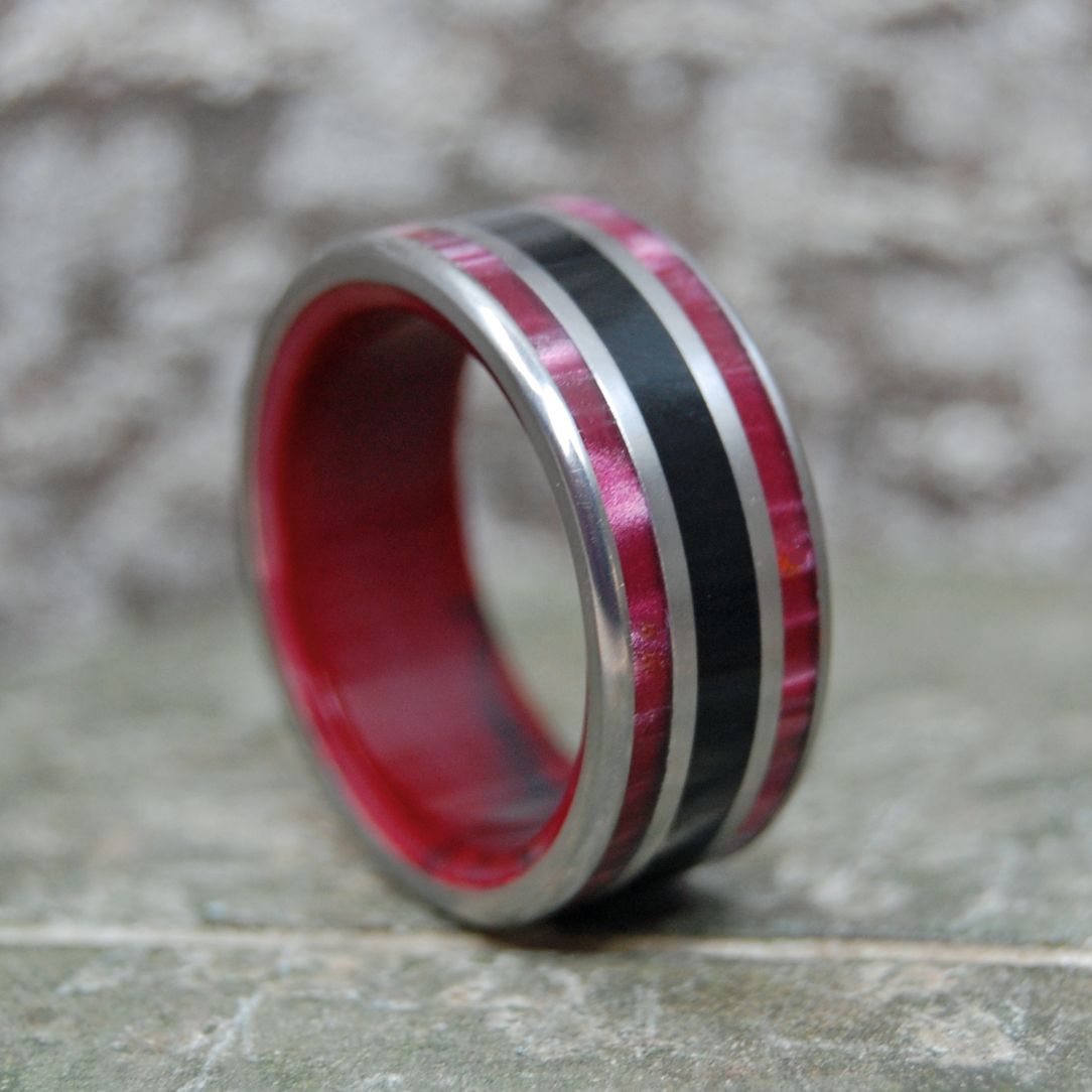 KNOCKOUT | Onyx, Red Jasper & Red Marble Resin Titanium Wedding Ring - Minter and Richter Designs