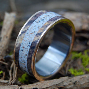 MARRY ME IN P-TOWN | Provincetown Beach Sand, Bronze, & Maple Wood Titanium Wedding Ring - Minter and Richter Designs