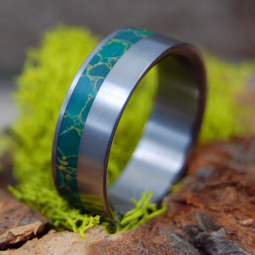 STONE OF HEAVEN | Jade Stone Titanium Wedding Ring - Minter and Richter Designs