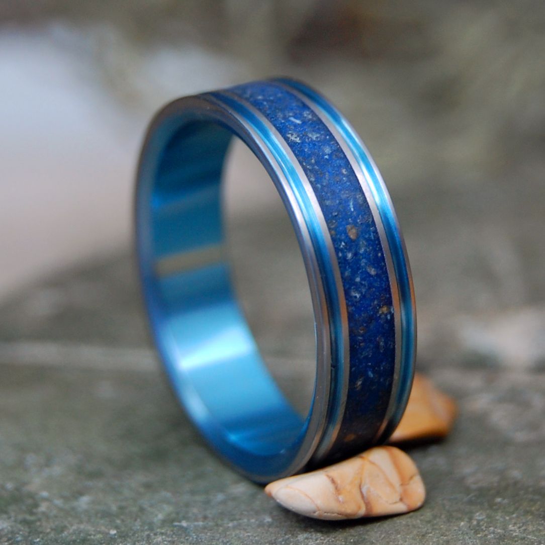 MARRY ME IN P-TOWN | Blue Provincetown Beach Sand Titanium Wedding Ring - Minter and Richter Designs