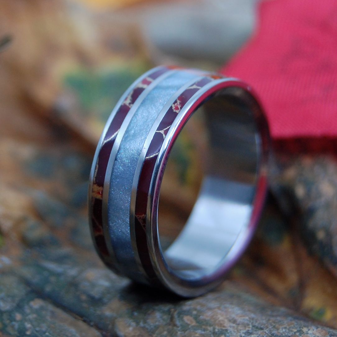 TRUST ME | Gray Resin & Red Jasper Titanium Wedding Ring - Minter and Richter Designs