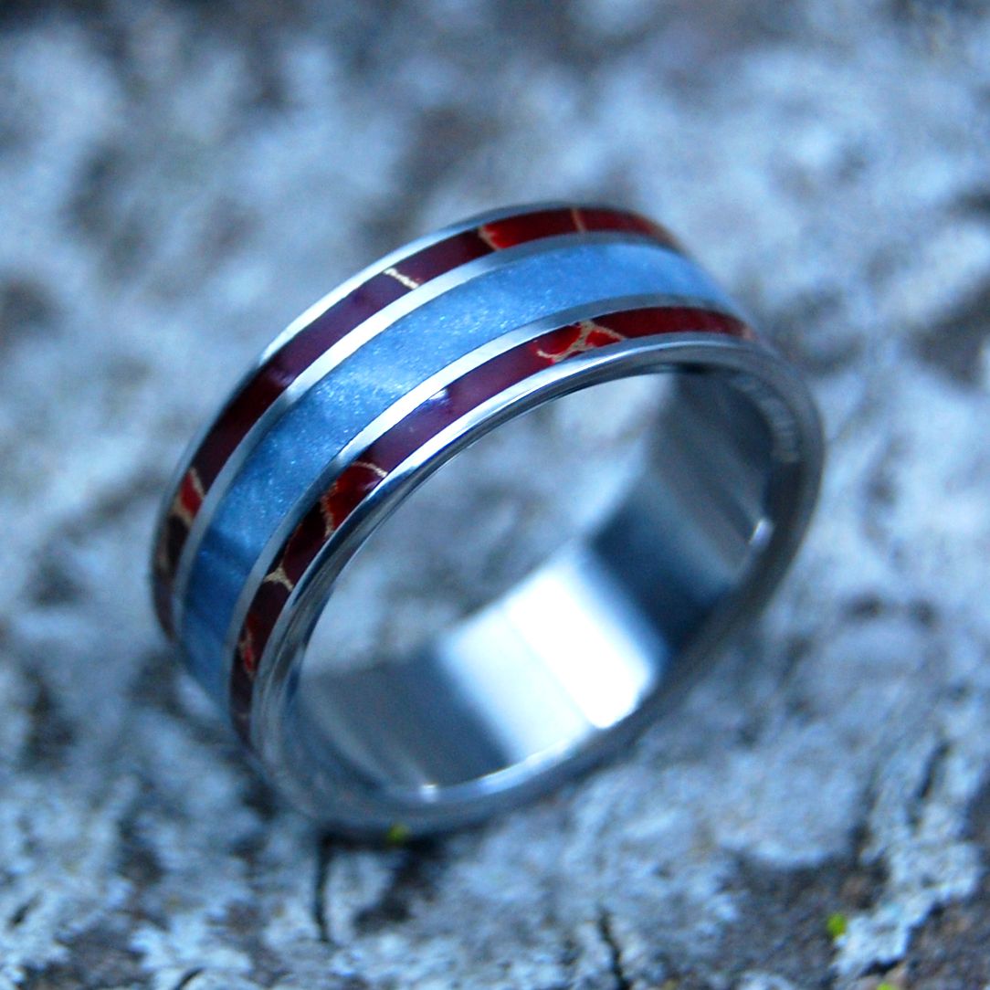 TRUST ME | Gray Resin & Red Jasper Titanium Wedding Ring - Minter and Richter Designs