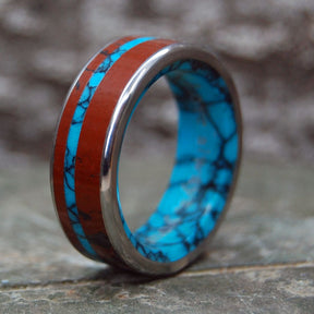 ROCOCO | Turquoise & Brown Jasper Titanium Wedding Ring - Minter and Richter Designs