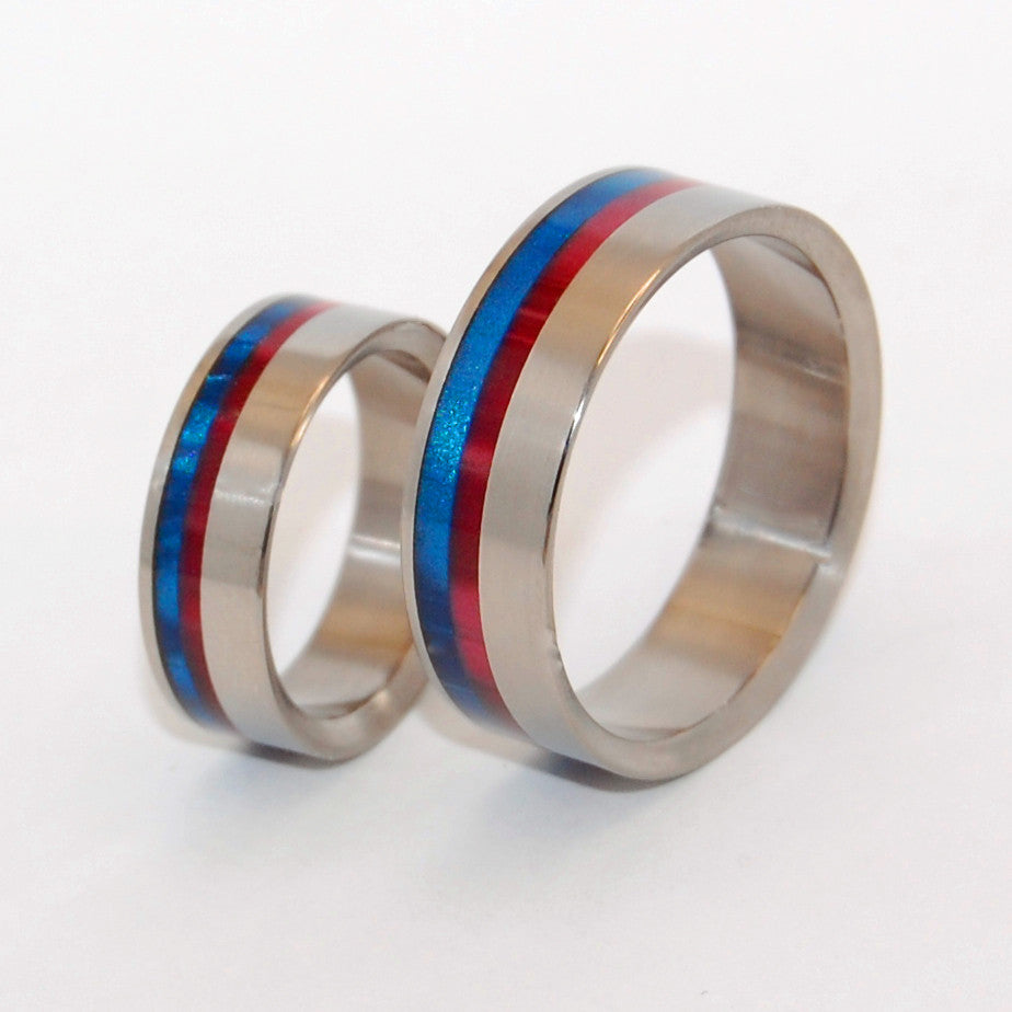 ACT OF FREEDOM | Blue & Red Resin Wedding Ring Set - Minter and Richter Designs