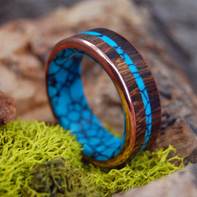 ARIZONA DESERT BONUS | Desert Ironwood & Turquoise Copper Titanium Wedding Rings - Minter and Richter Designs