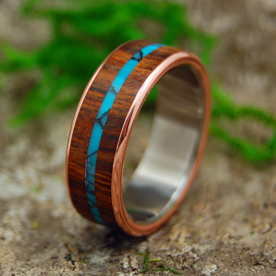 ARIZONA DESERT | Desert Ironwood & Turquoise Copper Titanium Wedding Rings - Minter and Richter Designs