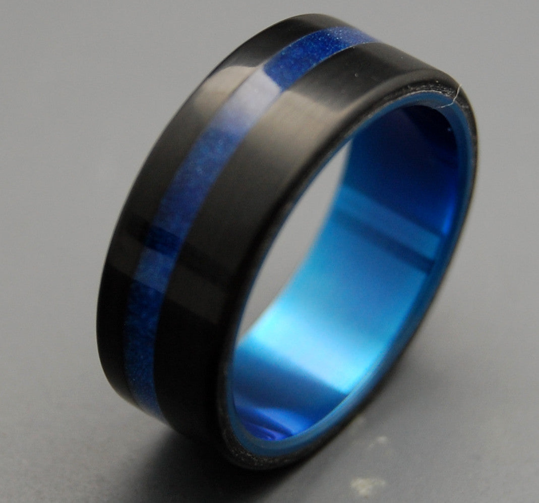 TRON | Black & Blue Resin Men's Titanium Black Wedding Rings - Minter and Richter Designs