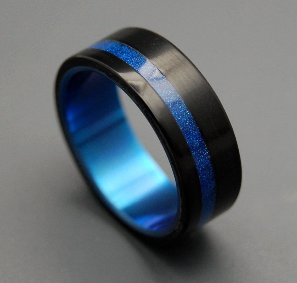 TRON | Black & Blue Resin Men's Titanium Black Wedding Rings - Minter and Richter Designs