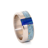KUANOS | Blue Box Elder Wood & Azurite Malachite Stone - Handcrafted Titanium Wedding Rings - Minter and Richter Designs