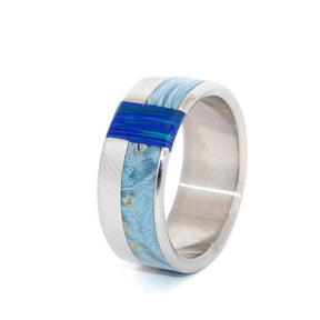 KUANOS | Blue Box Elder Wood & Azurite Malachite Stone - Handcrafted Titanium Wedding Rings - Minter and Richter Designs