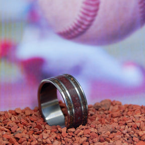 YOUR FIELD OF DREAMS | Baseball Pitchers Mound Dirt - Titanium Wedding Ring - Minter and Richter Designs