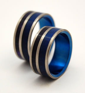 BEHIND THE FALLS | Blue & Purple Resin - Matching Titanium Wedding Rings Set - Minter and Richter Designs