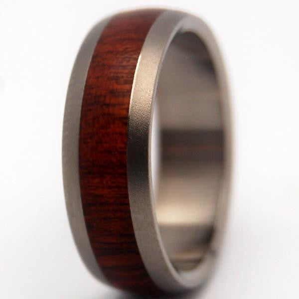 EVERY DROP OF BLOOD | Bloodwood & Titanium Domed Men's Wedding Rings - Minter and Richter Designs