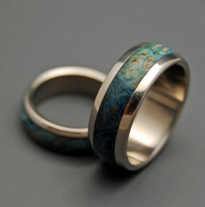 EARTHLY DELIGHTS | Blue Box Elder Wood & Titanium - Unique Wedding Rings - Wedding Rings Set - Minter and Richter Designs