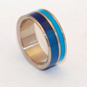 BLUE LAGOON | Blue Aqua Resin & Titanium - Unique Wedding Rings - Resin Wedding Rings - Minter and Richter Designs