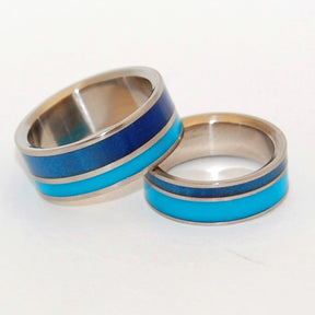 BLUE LAGOON | Blue Resin & Titanium - Unique Wedding Rings - Resin Wedding Rings - Minter and Richter Designs