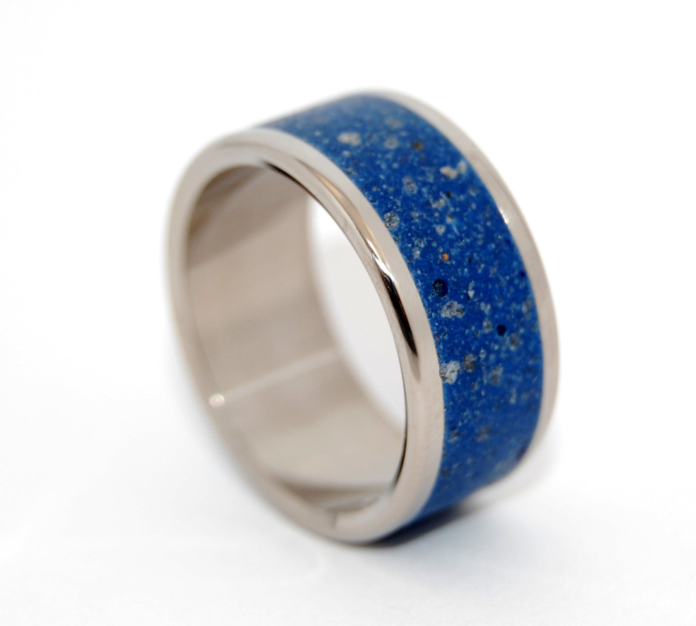 GOTCHA | Blue Beach Sand & Golden Box Elder Wood - Unique Wedding Rings - Minter and Richter Designs