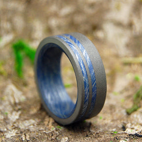 SON OF ADAM | Blue Silver Mokume Gane M3 Titanium Wedding Rings - Minter and Richter Designs