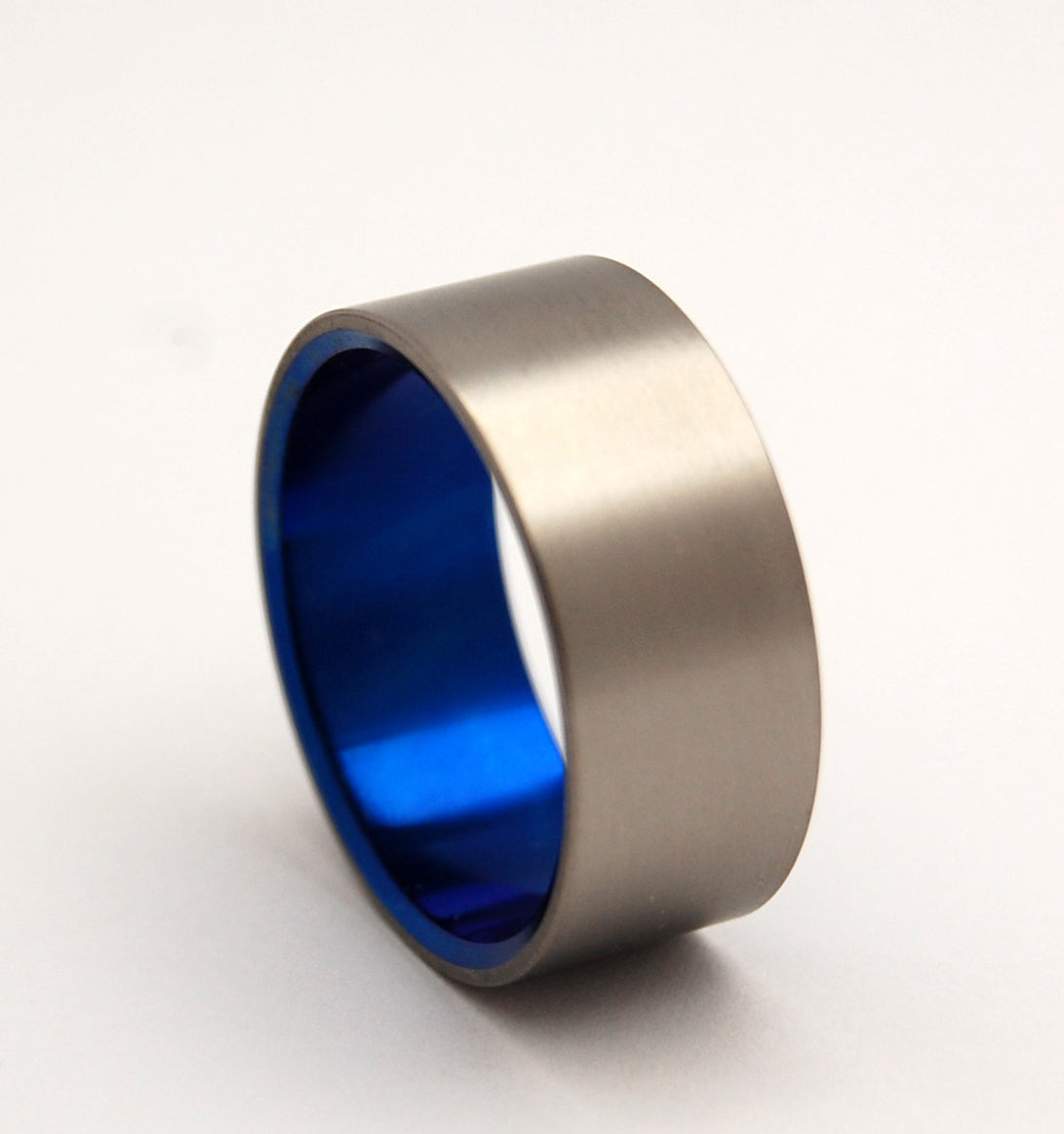 BRUSHED AND BLUE | Blue Titanium - Unique Wedding Rings - Blue Wedding Rings - Minter and Richter Designs