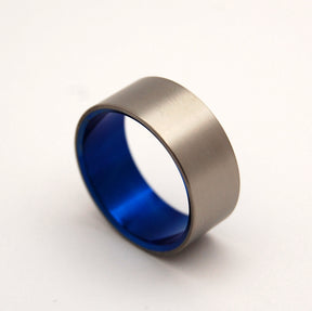 BRUSHED AND BLUE | Blue Titanium - Unique Wedding Rings - Blue Wedding Rings - Minter and Richter Designs