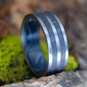JUST THE TWO OF US | Beach Sand and Wood Chips with Mokume Gane - Titanium Wedding Ring - Minter and Richter Designs