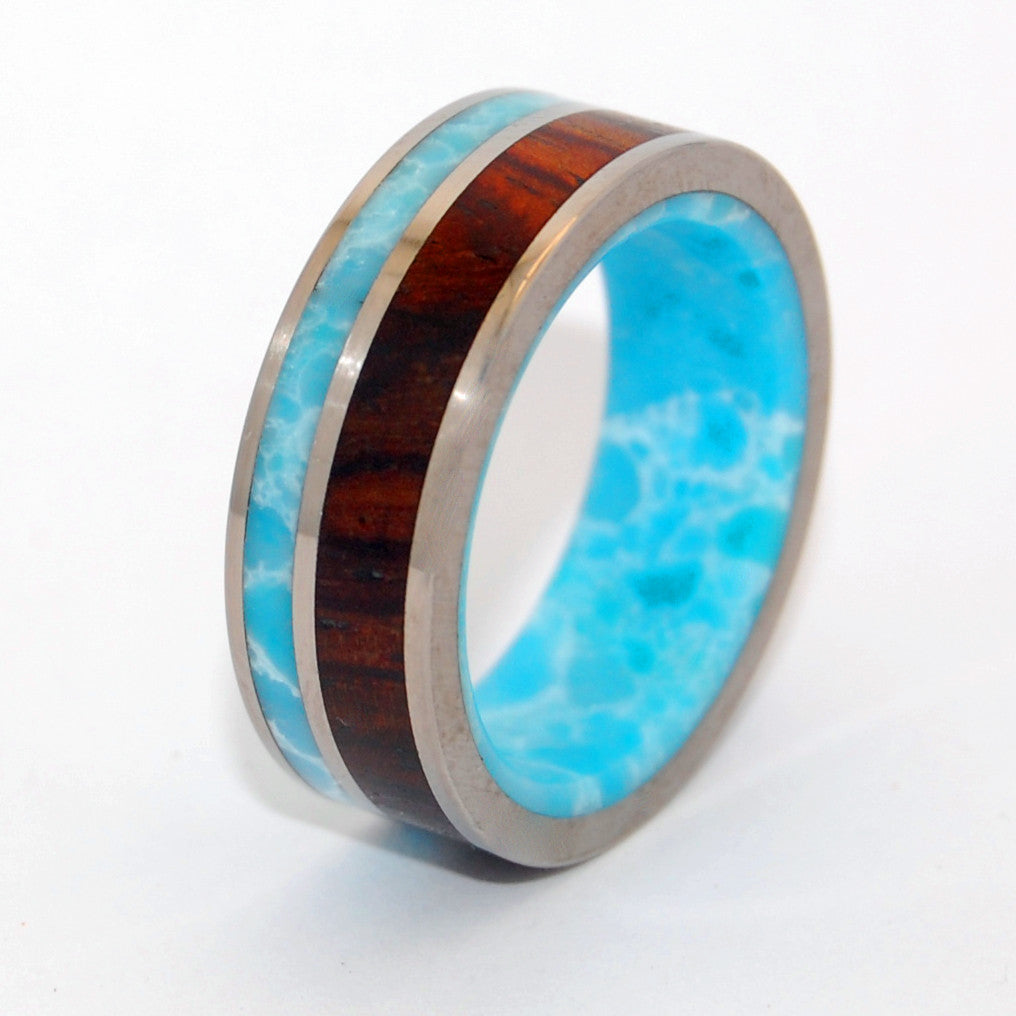 DOMINICAN CANOPY | Larimar Stone Handcrafted Wood & Titanium Wedding Rings - Minter and Richter Designs