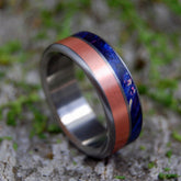 COPPER SHORE | Copper & Blue Box Elder Wood Titanium Wedding Rings - Minter and Richter Designs
