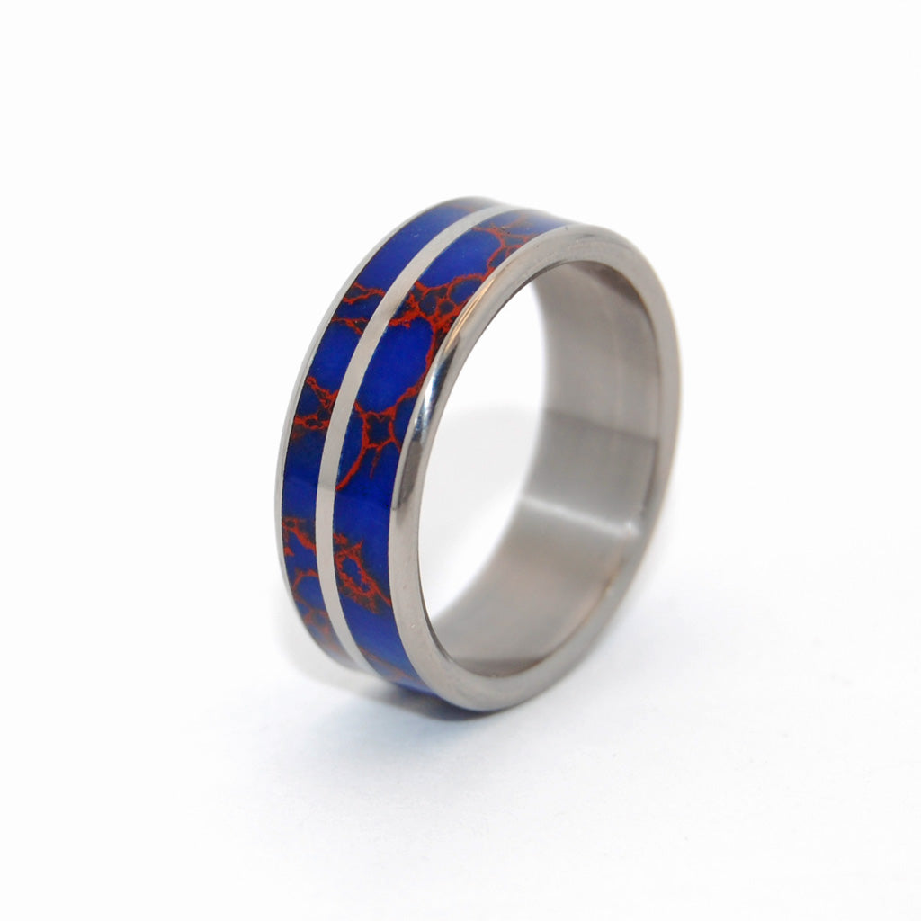 BLUE DESIRE | Blue & Red Brown Jasper Stone & Titanium Wedding Rings - Minter and Richter Designs